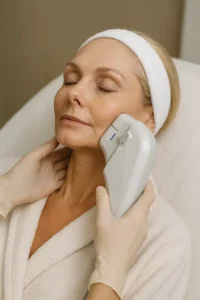 Woman receiving HIFU non surgical facelift treatment Greenock