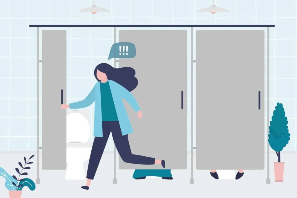 graphic of Urine incontinence Greenock woman running to the toilet.
